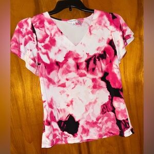 Calvin Klein V-Neck Pink and Black Blouse